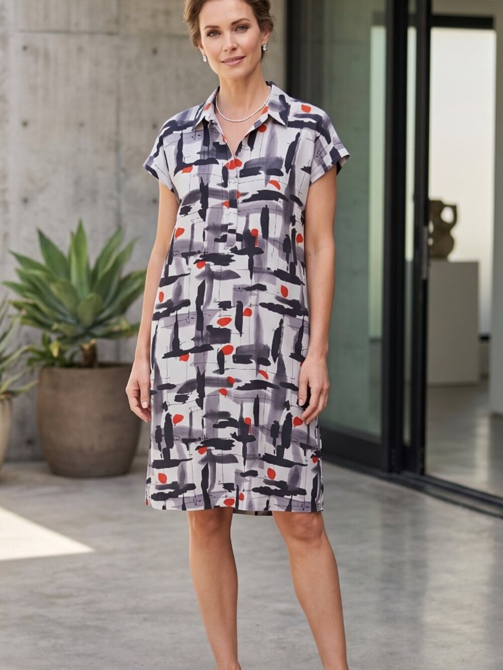 NWT | b new york Abstract Print Midi Dress | Button Front | Size XS / TP